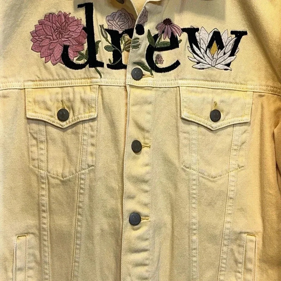 DREW Drew House Designer Floral Denim Yellow Logo Trucker Button Jacket XXS - Picture 3 of 10